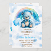 Invitation Ours bleu Teddy mignon avec Baby shower Rainbow Bo (Devant / Derrière)
