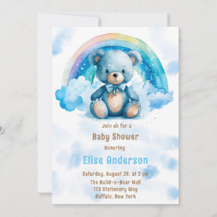Invitation Ours bleu Teddy mignon avec Baby shower Rainbow Bo