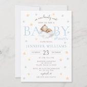 Invitation Ours Bleu Teddy Nous Pouvons Attendre Bébé Garçon (Devant)