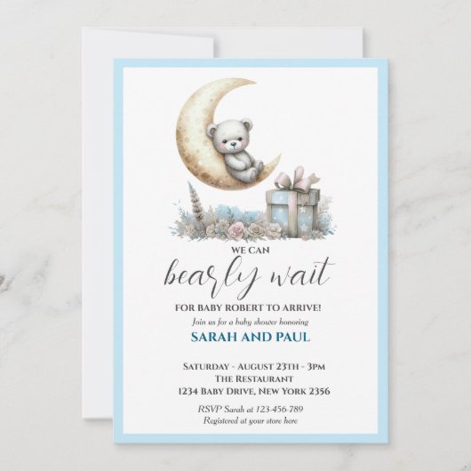Invitation Ours Bleu Teddy On Peut Attendre (Devant)