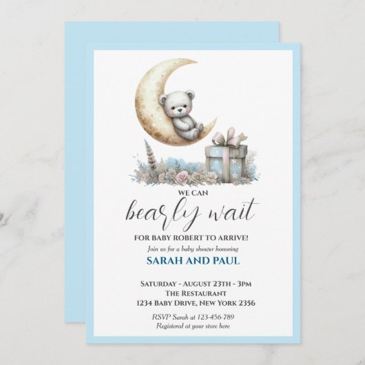 Invitation Ours Bleu Teddy On Peut Attendre (Devant / Derrière)