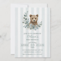 Ours Boho Anniversaire Aquarelle Eucalyptus Or