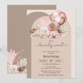Invitation Ours Boho, On Peut Attendre Le Baby shower Rose (Devant / Derrière)