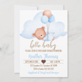 Invitation Ours Brown dormant et Baby shower nuageux (Devant)
