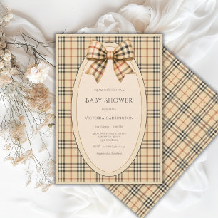 Invitation Ours Brun à Carreaux Noir Baby Shower
