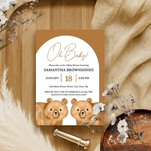 Invitation Ours Brun Oh Baby Shower