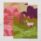 Invitation Ours Chèvre Rose Mountains Gold Moon Mariage (Devant / Derrière)