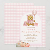 Invitation Ours Citrouille Soft Pink Beary Premier anniversai (Devant / Derrière)