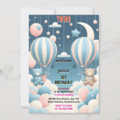 Invitation ours commun Hot Air Balloon Twins 1er anniversaire (Devant)