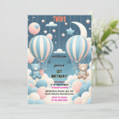 Invitation ours commun Hot Air Balloon Twins 1er anniversaire (Debout devant)