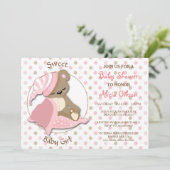 Invitation Ours couché Bébé Fille Douche (Debout devant)