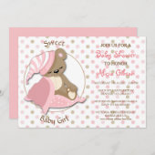 Invitation Ours couché Bébé Fille Douche (Devant / Derrière)