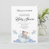 Invitation Ours couché et Baby shower bleu nuage (Debout devant)