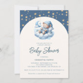 Invitation Ours couché nuage & étoiles bleu garçon baby showe (Devant)