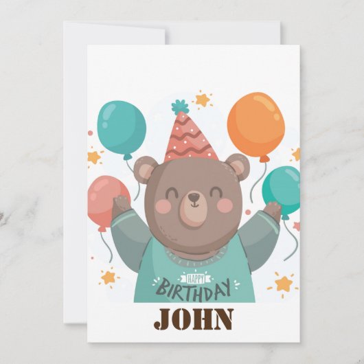 Invitation Ours d'anniversaire mignon (Devant)