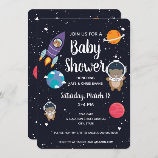 Invitation Ours dans le Baby shower spatial Galaxie (Devant / Derrière)