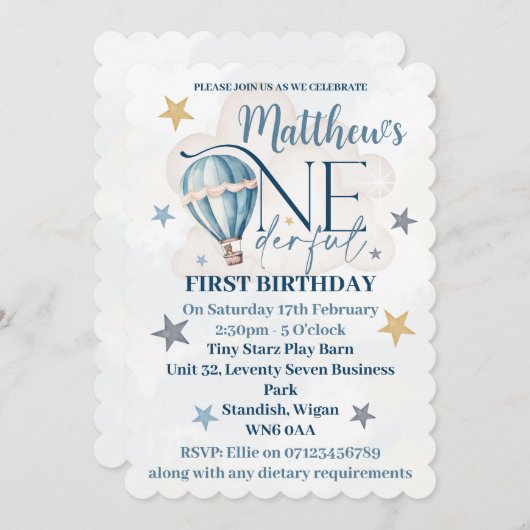 Invitation Ours dans un ballon ONEderful 1st Birthday Invitat (Devant / Derrière)