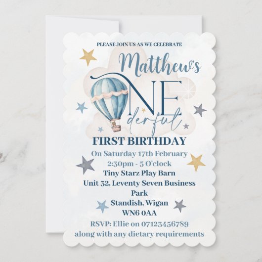 Invitation Ours dans un ballon ONEderful 1st Birthday Invitat (Devant)