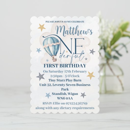 Invitation Ours dans un ballon ONEderful 1st Birthday Invitat (Debout devant)