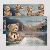 Invitation Ours D'Aquarelle Tournant Un Lac Forestier Anniver (Devant / Derrière)