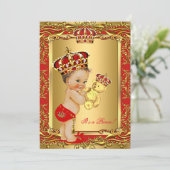 Invitation Ours de Baby shower royal rouge (Debout devant)