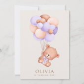 Invitation Ours De Bébé, Ballons Violets, Premier Anniversair (Dos)