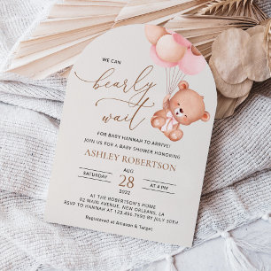 Invitation Ours De Bébé, Ours En Teddy, Ballons Roses, Baby s