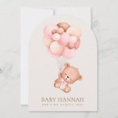 Invitation Ours De Bébé, Ours En Teddy, Ballons Roses, Baby s (Dos)