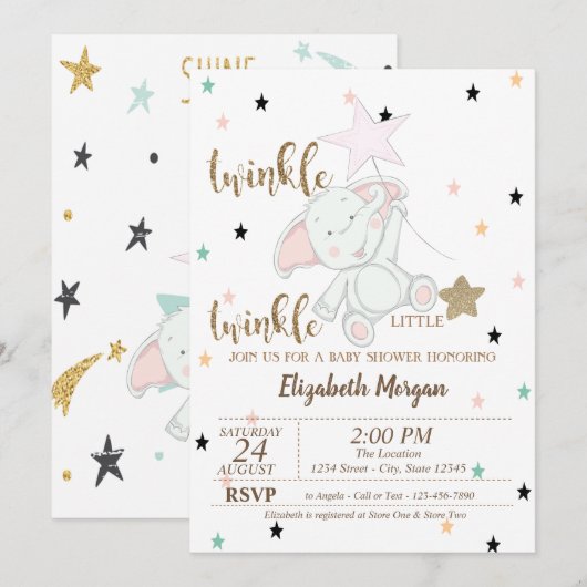 Invitation Ours de bébé, Twinkle Twinkle Little Star Baby sho (Devant / Derrière)