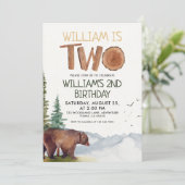 Invitation Ours de bois personnalisé Garçons 2e anniversaire (Debout devant)