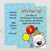 Invitation Ours de fête avec ballons (1er anniversaire) (Devant / Derrière)