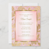 Invitation Ours de fête de bébé rose pailleté or (Dos)