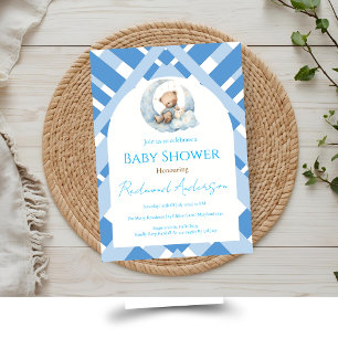 Invitation Ours de fête prénatale Blue Plaid Boy