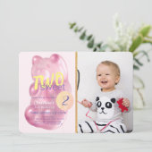 Invitation Ours de gomme rose Deux filles douces Photo 2e ann (Debout devant)