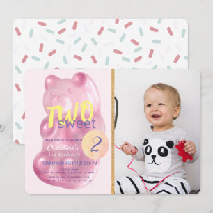 Invitation Ours de gomme rose Deux filles douces Photo 2e ann