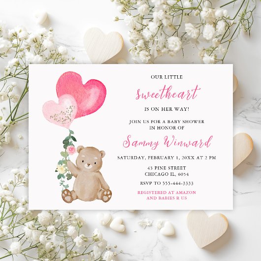 Invitation Ours de la Saint-Valentin Rose Bébé Shower