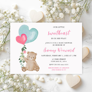 Invitation Ours de la Saint-Valentin rose et bleu Baby Shower