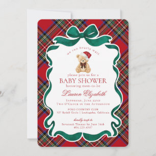 Invitation Ours de Noël à carreaux tartan rouge Baby Shower