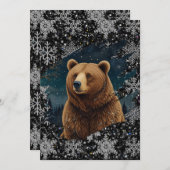 Invitation Ours de Noël rétro paysage enneigé minuit (Devant / Derrière)