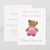 Invitation Ours de nounours avec l'invitation rose de baby (Devant / Derrière)