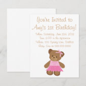 Invitation Ours de nounours d'anniversaire avec le tutu rose (Devant / Derrière)