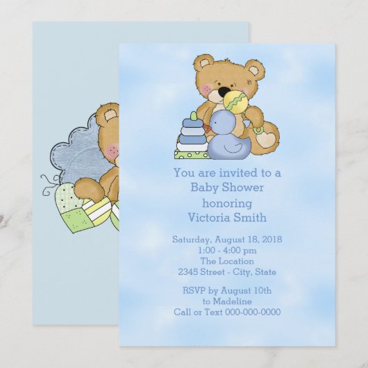 Invitation Ours de nounours de bébé de baby shower (Devant / Derrière)