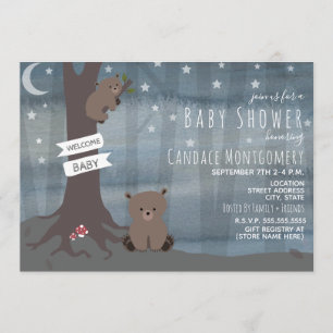 Invitation Ours de nuit Woodland Baby shower neutre