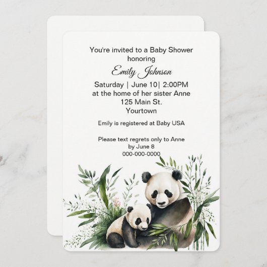Invitation Ours De Panda Avec Bébé Cub (Devant / Derrière)