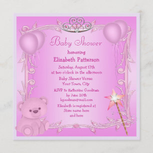 Invitation Ours de princesse nounours et baby shower roses de