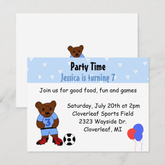 Invitation Ours de soccer mignon (Devant / Derrière)