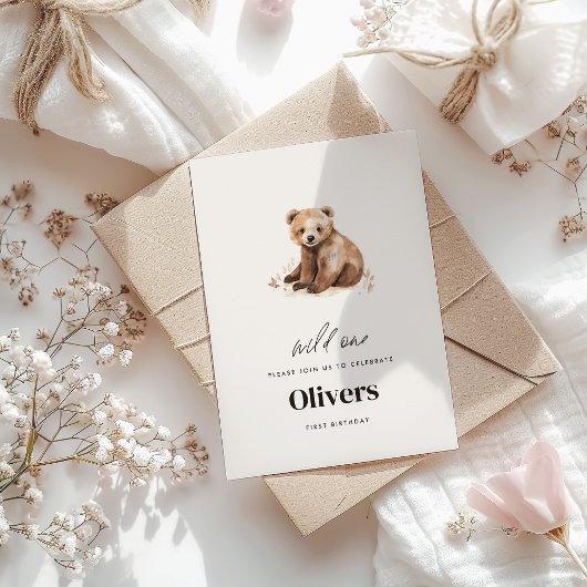 Invitation Ours d'eau sauvage 1er anniversaire moderne