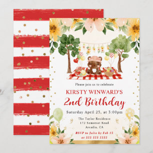 Invitation Ours des bois à l'aquarelle Pique-nique Anniversai