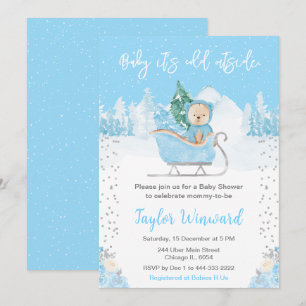 Invitation Ours d'hiver bleu traîneau Baby Shower