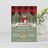 Invitation Ours d'hiver Plaid de Buffalo Rouge Anniversaire (Debout devant)
